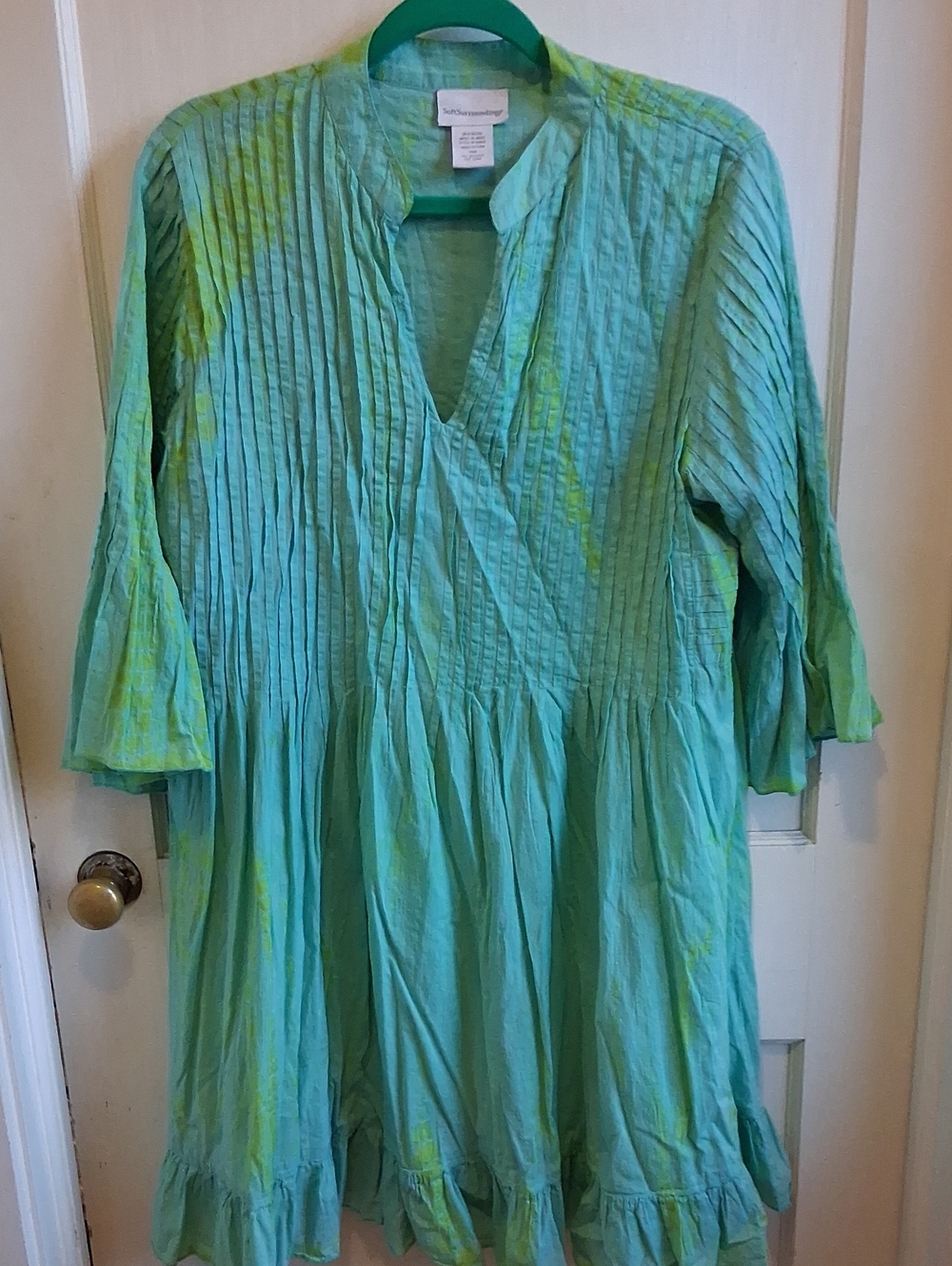Soft Surroundings Teal Tunic with Yellow-Green Accents